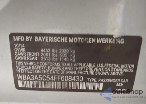 2015 BMW 328I z USA, uszkodzony, nr VIN WBA3A5C54FF608430